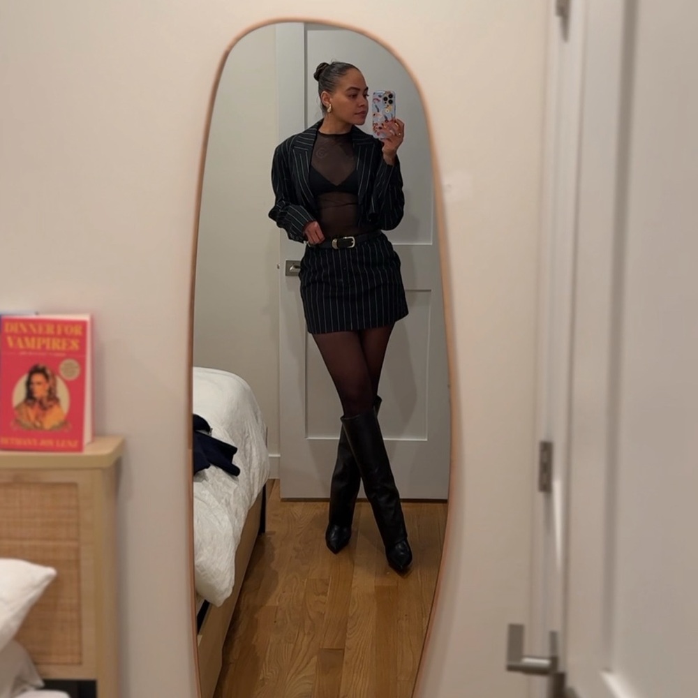 Navy Pinstripe Blazer and Skirt Set - Picture 2 of 7